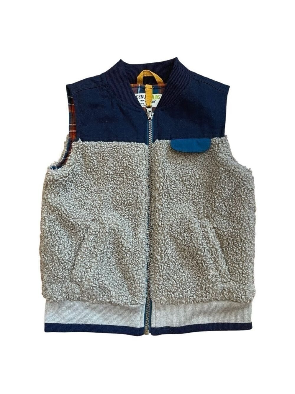 Genuine Kids from Oshkosh Toddler Boys Vest Fuzzy Outside Plaid Inside Sz 4T